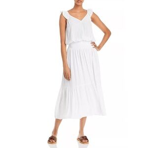 RAMY BROOK Chloe Midi Dress White Tiered Smocked Waist Size XXS